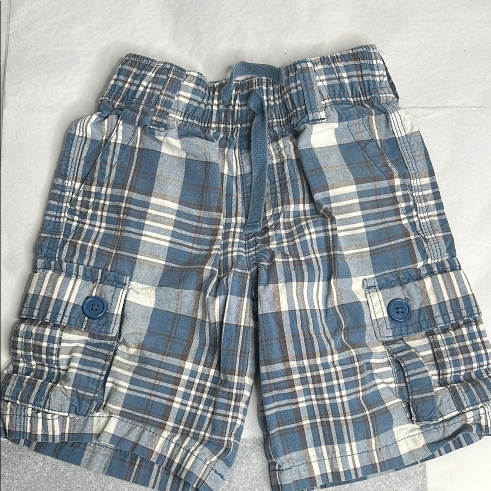 Blue Plaid Kids Cargo Shorts